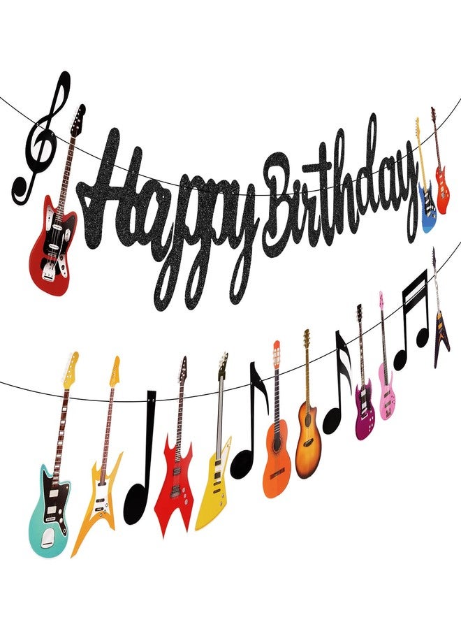 Abilat 2 Pcs Guitar Happy Birthday Party Banner Music Theme Party Backdrop Decorations Guitar Cutout Banner for Rock and Roll Party - Image 1